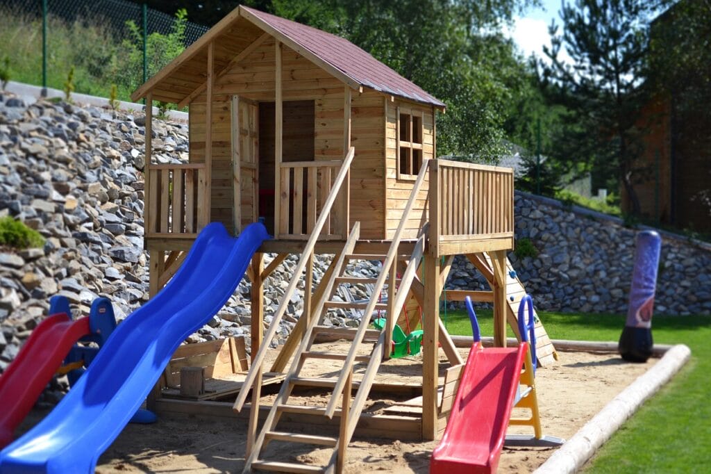 playground, a house for children, rest, garden, game, free time, green area, summer, place of rest, holiday, fun with kids, for children, garden planning, landscape architecture